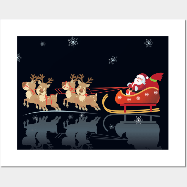 Winter Holiday Fairy Tale Santa Clous and Reindeer Wall Art by sofiartmedia